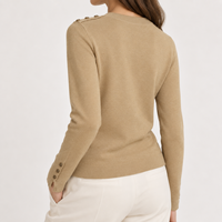 Pull en maille pour femme avec boutons décoratifs, mélange de laine, col rond, pour le bureau et le quotidien