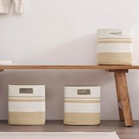 Le plus récent panier de rangement beige fait à la main coton corde panier à linge corde pliable écologique personnalisé hemper poubelle à linge