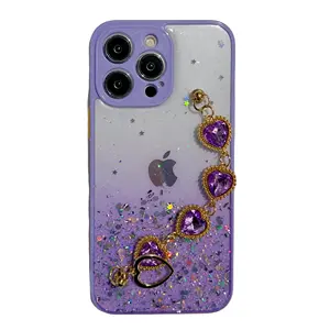 2023 Glitter Clear Case LOVE Wrist Lace Camera Protection Phone Cases para IPhone 15 Pro Max 15 Pro 15 Plus 11 PC Anti Shock Dust
