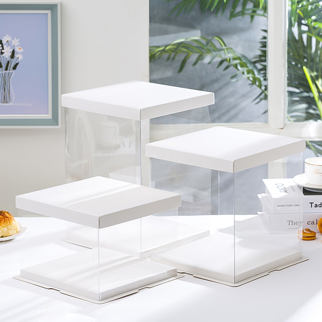 2025 High Quality Hottest wholesale Transparent Luxury Wedding Birthday Tall Cake Box With Paper Lid For Cake Packaging