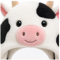Chapeau de vache en peluche avec cornes et cache-oreilles |   Chapeau d'hiver en peluche douce personnalisé OEM en gros pour enfants