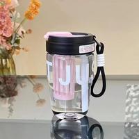 Tasse à thé portable en plastique à double compartiment avec paille et poignée mignonne, au design élégant, pour filles et étudiantes, idéale pour préparer le thé