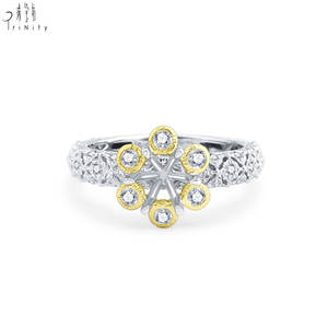 Anillo de compromiso de alta gama con diseño floral vintage en oro blanco y amarillo de 18K con diamantes naturales sin piedra principal para boda de mujer. - Product Image 2