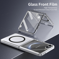 Coque de téléphone magnétique pliante de glace pour Samsung Z Flip 7 6 5 4 3 boutons en métal couverture de téléphone portable en verre pour Galaxy Z Fold 7 6 5 4 3