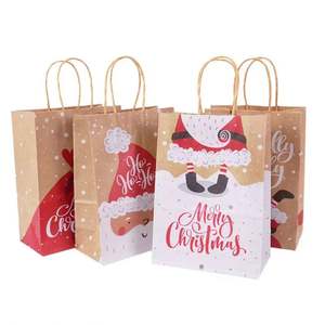 Sacs en papier kraft de Noël personnalisés en gros avec poignée, imprimés avec logo et motifs pour l'achat d'aliments - Product Image 3