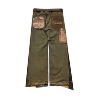 Jean large pour homme avec broderies et patchs, coupe ample personnalisée, en denim extensible/coton de haute qualité, style vintage à boutons