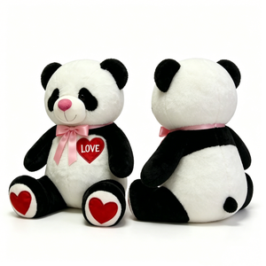 Customize Panda plush toy with <b>hearts</b>, <b>Black</b> and white panda stuffed animal, Love <b>heart</b> panda plush - Product Image 3