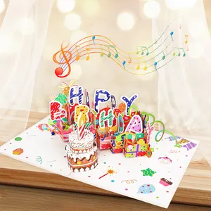 Winpsheng Creative Design Blowable Candle Musical 3d Pop Up Card carte de voeux joyeux anniversaire