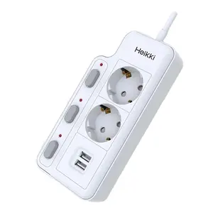 Electrical 2 gang French socket with individual switch 4 way 1.8M cable multi electrical french type extension socket