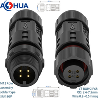 Connecteur circulaire M12 certifié IP68 étanche, de type soudable, à 2 broches, mâle-femelle, pour assemblage fil à fil