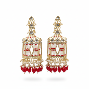 Pendientes colgantes de perlas y piedra Kundan chapados en oro, joyería elegante de perlas - Product Image 2