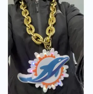 Éclairage personnalisé Médailles majeures Équipes des NFL Miami Dolphins Collage multicouche ou impression par transfert Pendentif d'équipe à grande chaîne