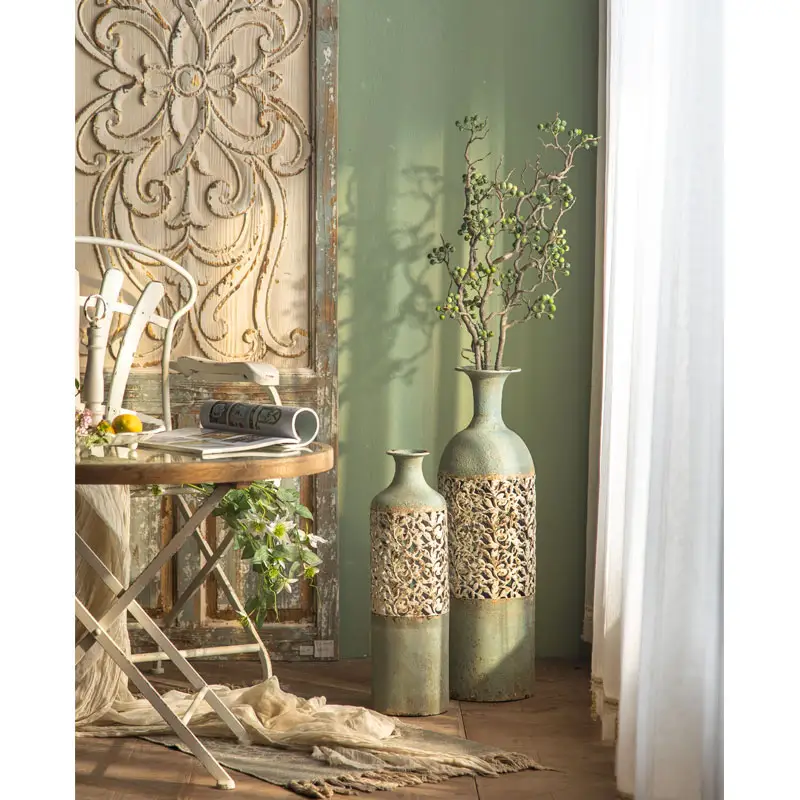 Vaso moderno francese in ferro rustico retrò vaso di fiori in metallo design vaso nordico per decorazioni per la casa di fiori secchi