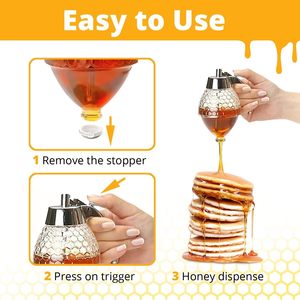 Very Popular Acrylic <strong>Honey</strong> <strong>Dispenser</strong> No Drip Glass With Stand <strong>Honey</strong> Jar - Product Image 6