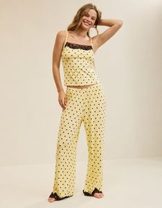 Women's Yellow Printed <b>Pyjama</b> Set Premium Lace Syjama Set With Straps Luxury Lace Sleepwear Set Bamboo Loungewear Manufacturer - Product Image 4