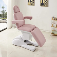 Muebles Modernos para Salón de Belleza, Camilla de Extensión de Pestañas Rosa, Lujosa Camilla de Masaje Facial Eléctrica de 3 Motores con Taburete