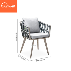 Ensemble de <span class=keywords><strong>table</strong></span> à manger extensible de luxe en <span class=keywords><strong>aluminium</strong></span> avec plateau en HPL et chaises en corde, mobilier contemporain résistant aux intempéries pour villa - Product Image 6