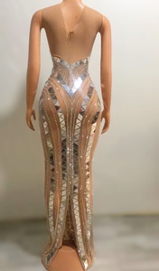 <span class=keywords><strong>Abito</strong></span> <span class=keywords><strong>Trasparente</strong></span> a Rete per Donna, Costume <span class=keywords><strong>da</strong></span> Ballo Senza Maniche con Paillettes e Strass, Vestito Lungo fino al Ginocchio - Product Image 4