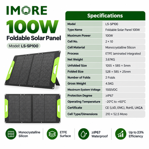 100W Foldable <b>Solar</b> <b>Panel</b> CE RoHS UKCA Monocrystalline ETFE IP67 for <b>Portable</b> Power Stations Travel Camping and Outdoor Use - Product Image 2
