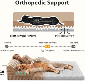 سرير كلاب كبير قابل للطي مصنوع من الفوم ذو الذاكرة، سرير كلاب بشري من القطيفة المضلعة مع غطاء قابل للإزالة والغسل ومقاوم للماء - Product Image 2