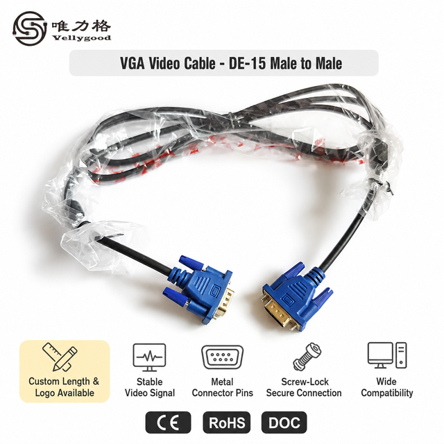 High Quality VGA Cable 15 Pin Male to Male 1080p HD Video Cable for Computer Monitor Projector TV 1.5M 1.8M