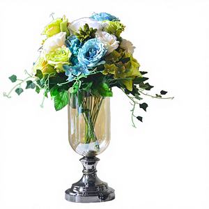 Jarrón de Vidrio Art Deco con Flores Artificiales, Ecológico y Duradero, Decoración de Mesa para el Hogar, Comedor, Sala de Estar, Lujo - Product Image 4