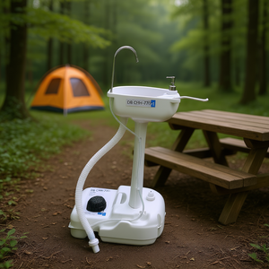 Lavabo portable Db Chh-7701 blanc, produit de bain amovible pour extérieur, pompe à pied manuelle - Product Image 2