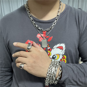 Collier avec pendentif en forme de plaque d'identification pour chien en acier inoxydable, argent, 35x20mm, chaîne de 60cm, bijoux de mode pour hommes - Product Image 4
