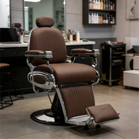 Fauteuil de Barbier Hydraulique Inclinable Marron Noyer au Design Raffiné – Station de Coiffure Professionnelle