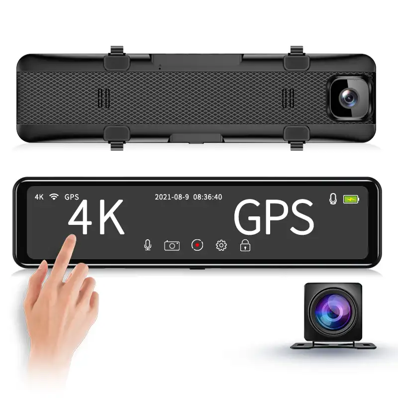 Cámara de vídeo FHD 4K para coche, grabadora de conducción con GPS, WiFi, pantalla IPS de 12 ", espejo retrovisor multimedia, salpicadero, caja negra