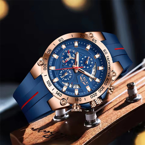 LIGE New Sport Quartz Watches for Men Fashion Waterproof Chronograph Wristwatch <span class=keywords><strong>Blue</strong></span> Silicone Strap Calendar Luminous Man Watch - Product Image 3