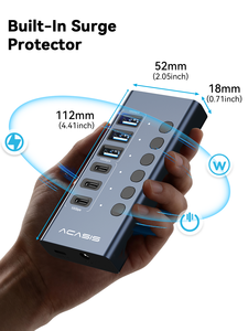 อะแดปเตอร์ Acasis 6 พอร์ต 10Gbps USB 3.2 Hub แบบมีไฟในตัว, 3 พอร์ต USB-A และ 3 พอร์ต USB-C - Product Image 6