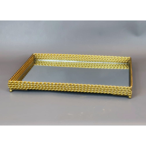 Luxury Rectangular Metal Serving Tray with <b>Mirror</b> Base Decorative Gold Tray for Home Decor and <b>Tabletop</b> Uses - Product Image 1