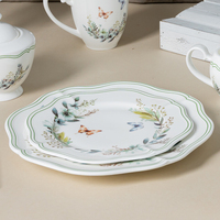 Assiette de service P&T en porcelaine fine, motif floral papillon blanc et vert, 8,5 et 10,5 pouces, avec logo personnalisé, vente en gros