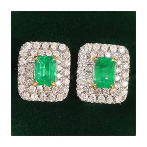 Xinfly 18k White Solid Gold 0.35ct <b>Emerald</b> 0.33ct Natural Diamond Square <b>Stud</b> Gem Earring - Product Image 1