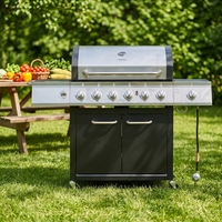 Barbecue au propane à 7 brûleurs, pliable, portable, pour extérieur, sur table ou sur chariot, montage facile, construction moderne en acier inoxydable, finition poudrée