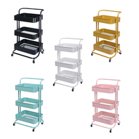Chariot de rangement à roulettes en métal à 3 niveaux avec tiroirs en PP, personnalisable, pour cuisine, salle de bain, salon, stockage alimentaire, détachable
