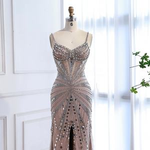 Wasisi LA72803A Ten Rengi Lüks Abiye Elbiseler Kolsuz Lüks Boncuklu Abiye Elbiseler Açık Yırtmaçlı Parlak Pullu Balo Elbisesi - Product Image 2