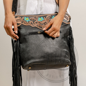 LW Women's Vintage Style Genuine Leather Cross Body <b>Bag</b> with Turquoise Stone Single Handle Portable Fringe Tassel Hot Selling - Product Image 2