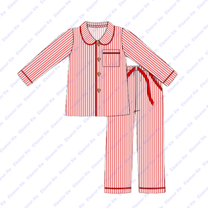 Red Stripe Cotton Knitting Monogram Kids Girls Pajamas Sets <strong>Xmas</strong> Christmas Family <strong>Matching</strong> Ruffled Toddler Girl <strong>Pyjama</strong> Wholesale - Product Image 4
