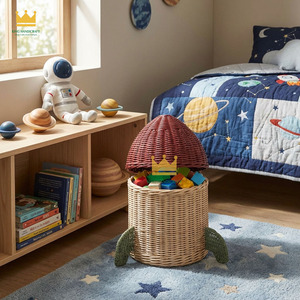 Natural Rattan Handmade <b>Wicker</b> <b>Basket</b> with Lid Rocket Shaped Kid <b>Storage</b> <b>Basket</b> for Toys Clothes in Nursery - Product Image 4