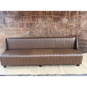 Canapé moderne en cuir marron avec revêtement côtelé, trois places, sièges de luxe, mobilier contemporain pour salon - Product Image 2