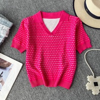 Haut court pour femme style coréen avec ourlet ajouré et col rond - Ensemble polyvalent de débardeur en maille pour l'été