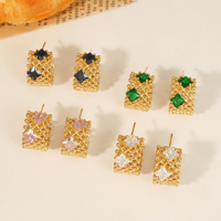 Boucles d'oreilles rectangulaires en maille ajourée géométrique vintage de luxe CLIORO, résistantes à la transpiration, avec double carré en zircon cubique, pour femme, usage quotidien