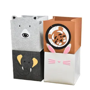 Haute qualité personnalisé forme animale multifonction grand panier de rangement pliable en feutre gris pour jouets blanchisserie bébé boîte de rangement