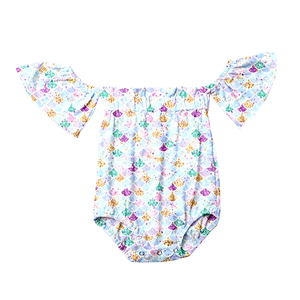 Mameluco de Seda Láctea para Bebé con Hombros Descubiertos, Body Estampado con Mangas Acampanadas para Bebé, Ropa Personalizada OEM ODM para Niña - Product Image 2
