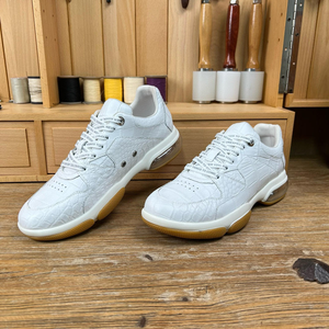 Sneakers Chunky en Cuir Véritable Blanc avec Coussin d'Air, Bout Rond, Chaussures Casual - Product Image 4