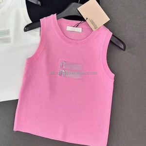 Abbigliamento firmato all'ingrosso estate senza maniche lavorato a maglia Top corto ricamato moda marca <span class=keywords><strong>canotta</strong></span> donna - Product Image 4