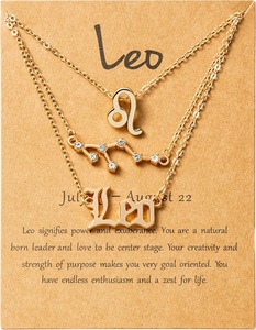 3 Pcs/Set Fashion Zodiac Sign Pendant Necklace Women's Gold Plated 12 Zodiac Symbol Starry Sky <span class=keywords><strong>English</strong></span> Letter Horoscope Necklace - Product Image 6