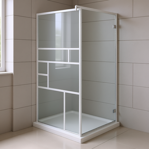 Paroi de douche en verre ESG blanc avec cadre, design minimaliste, porte coulissante, 45,3 x 76,8 pouces - Product Image 2